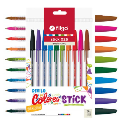 FILGO- BOLIGRAFO STICK 1.0  FLOW PACK x10 SURTIDOS