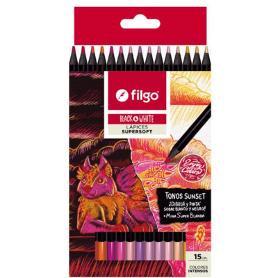 FILGO- LAPIZ COLOR MADERA BLACK-WHITE ESTUCHE X 15UN SUNSET