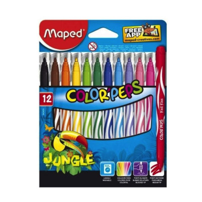 MAPED- MARCADOR COLOR PEPS JUNGLE TAPA IMPERDIBLE x 12 SURTIDO LAV MAPED- MARCADOR COLOR PEPS JUNGLE TAPA IMPERDIBLE x 12 SURTIDO LAV