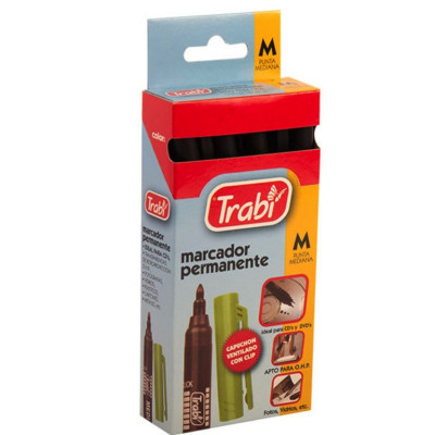 TRABI - MARCADOR PERMANENTE PUNTA MEDIA 2 mm NEGRO TRABI - MARCADOR PERMANENTE PUNTA MEDIA 2 mm NEGRO